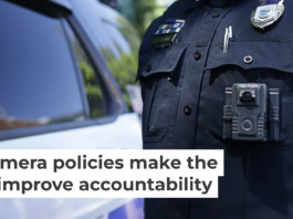A police officer in Ipswich, Mass., wears a WatchGuard body camera on July 29, 2020. Jonathan Wiggs/The Boston Globe via Getty Images